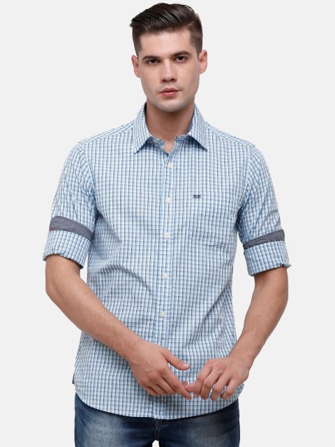 

Double Two Men Blue Slim Fit Checked Casual Shirt