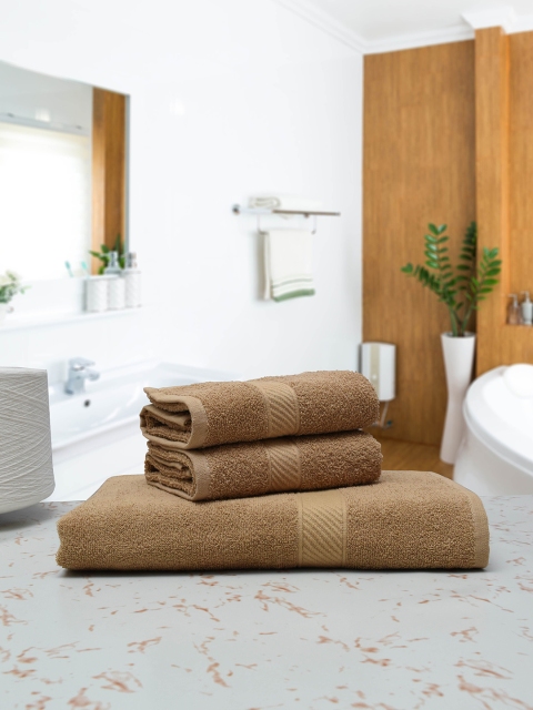 

RANGOLI Set Of 3 Beige Solid 380 GSM Pure Cotton Towels
