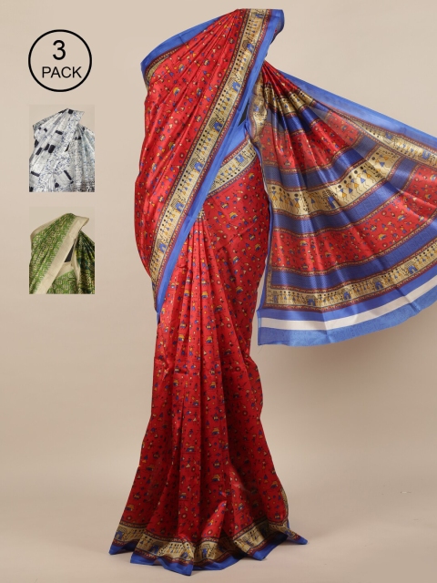 

Pothys Pack of 3 Jute Silk Saree, Red