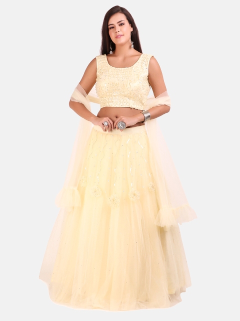 

Grancy Yellow Embroidered Sequinned Semi-Stitched Lehenga & Ready to Wear Blouse With Dupatta