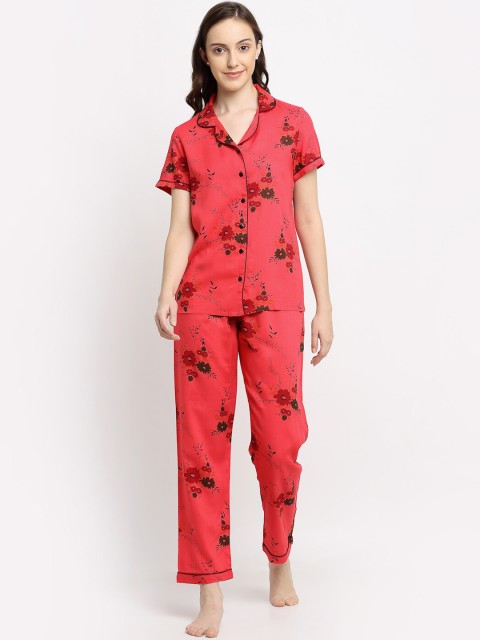 

DIVA WALK EXCLUSIVE Women Pink & Green Printed Night suit