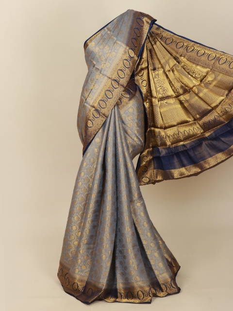 

Pothys Grey & Gold-Toned Floral Zari Art Silk Banarasi Saree