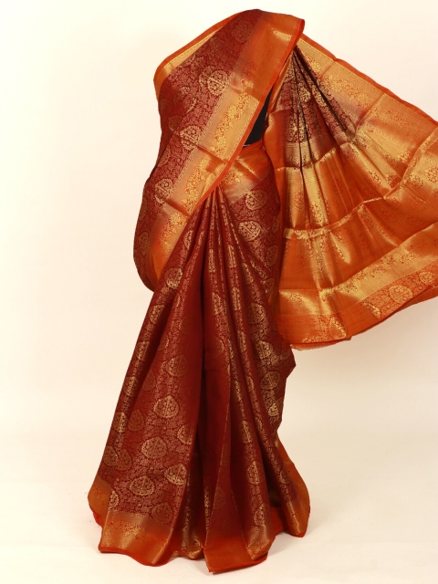Pothys Maroon & Gold-Toned Floral Zari Art Silk Banarasi Saree