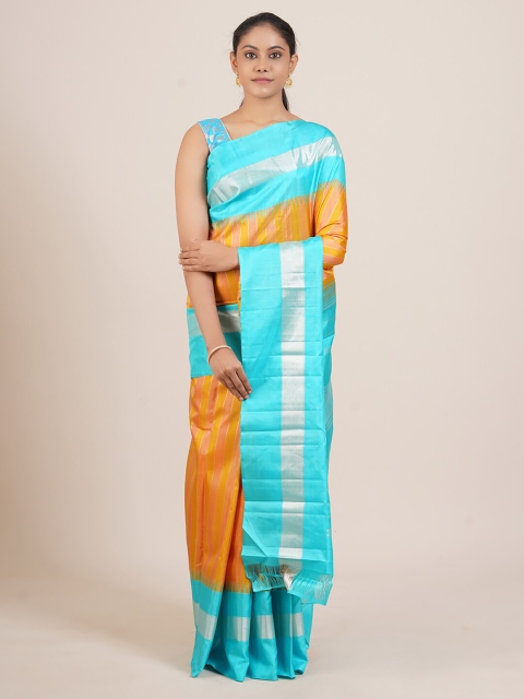 

Pothys Blue Striped Zari Pure Silk Kanjeevaram Saree