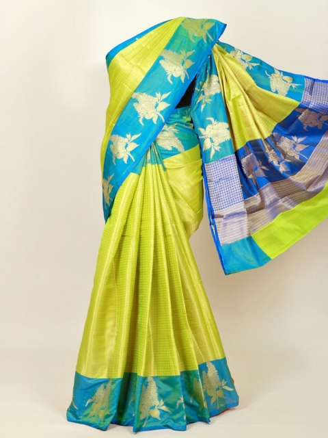

Pothys Green & Blue Checked Zari Art Silk Banarasi Saree