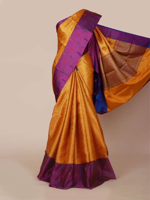 

Pothys Mustard & Purple Ethnic Motifs Zari Art Silk Banarasi Saree