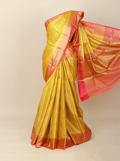 

Pothys Yellow & Red Ethnic Motifs Art Silk Banarasi Saree