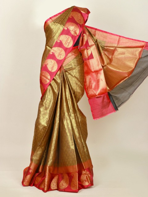 

Pothys Gold-Toned & Pink Woven Design Zari Art Silk Banarasi Saree