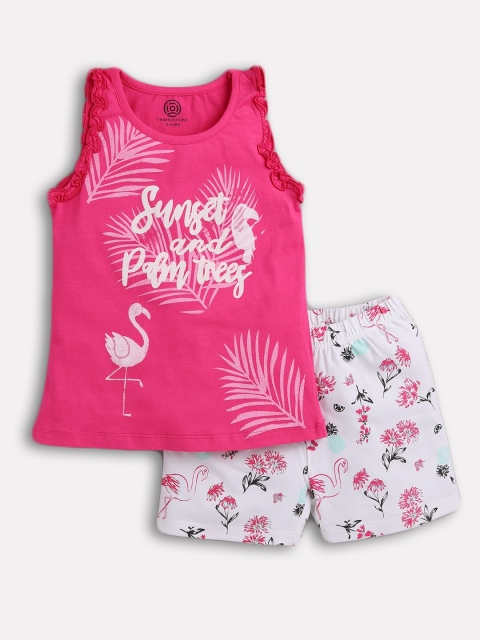 

TAMBOURINE Girls Pink & White Printed Top with Shorts