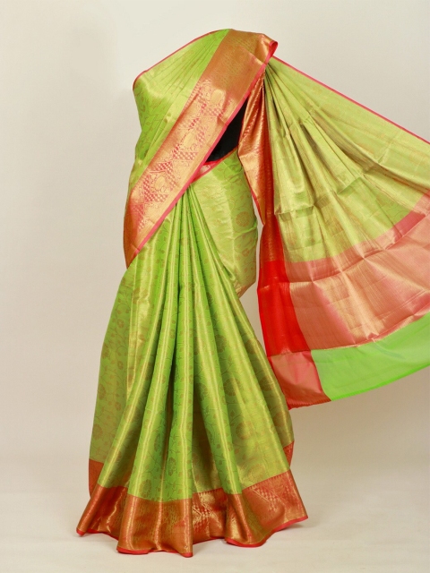 

Pothys Green & Gold-Toned Floral Zari Art Silk Banarasi Saree