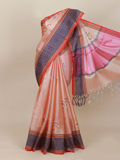 

Pothys Pink & Blue Ethnic Motifs Art Silk Banarasi Saree