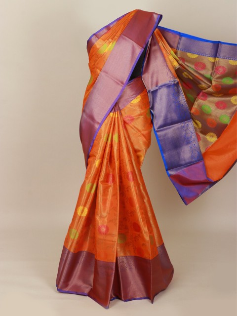 

Pothys Orange & Blue Ethnic Motifs Art Silk Banarasi Saree