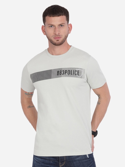 

883 Police Men Grey & Black Typography Printed T-shirt