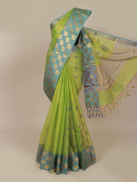 

Pothys Green & Grey Ethnic Motifs Zari Art Silk Banarasi Saree