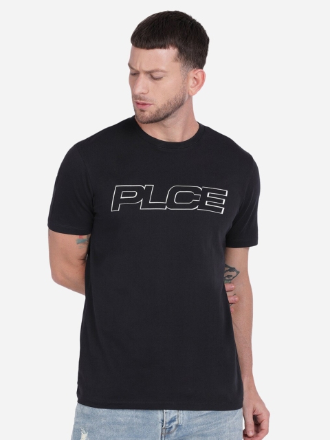 

883 Police Men Black Printed Applique T-shirt