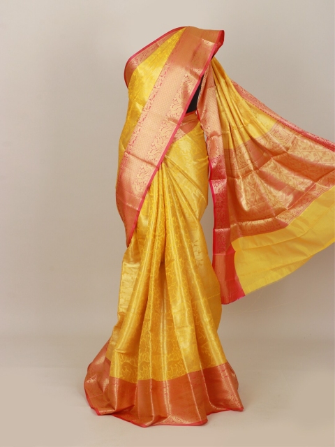 

Pothys Yellow & Red Ethnic Motifs Zari Art Silk Banarasi Saree