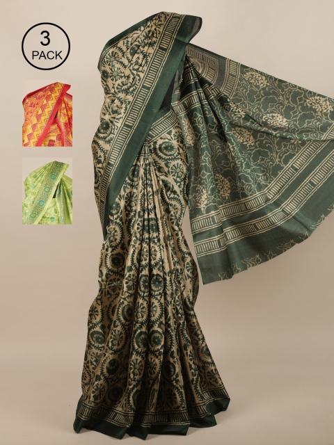 

Pothys Pack of 3 Printed Jute Silk Sarees, Multi