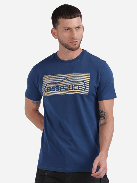

883 Police Men Navy Blue Brand Logo Printed Cotton T-shirt
