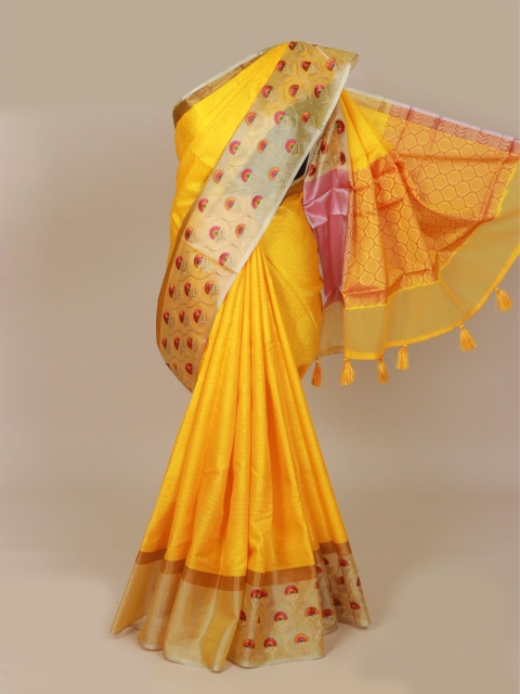 

Pothys Yellow & Red Art Silk Banarasi Saree