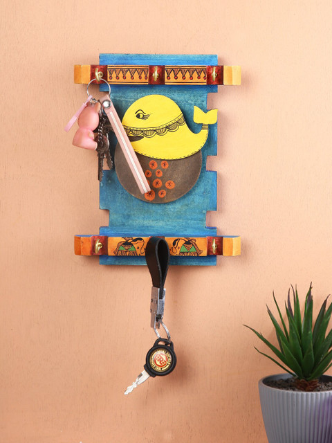 

Aapno Rajasthan Blue & Yellow Handcrafted Wooden Key Holder
