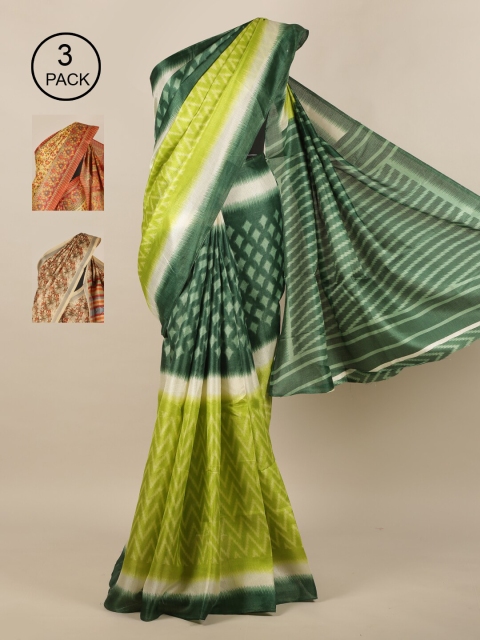 

Pothys Pack of 3 Floral Jute Silk Saree, Green