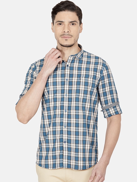 

Oxemberg Men Navy Blue Slim Fit Tartan Checks Checked Casual Shirt