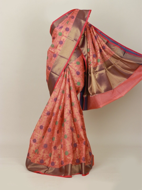 

Pothys Pink & Navy Blue Ethnic Motifs Zari Art Silk Banarasi Saree