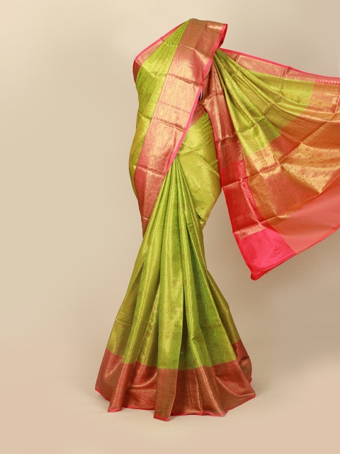 

Pothys Green & Pink Floral Zari Art Silk Banarasi Saree