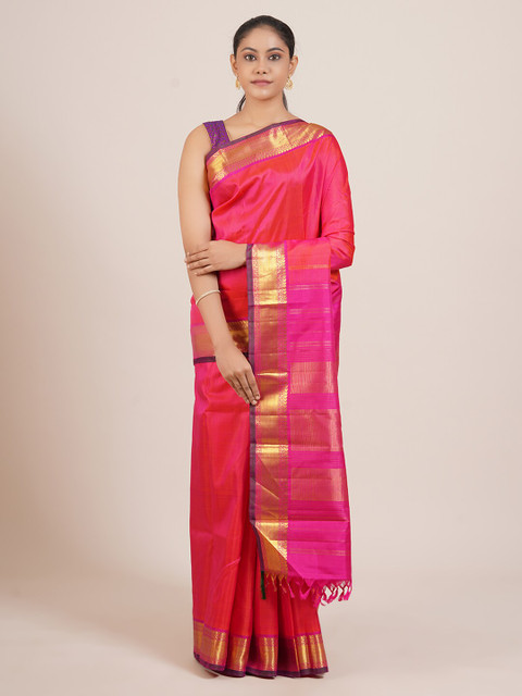 

Pothys Pink & Gold-Toned Zari Pure Silk Kanjeevaram Saree