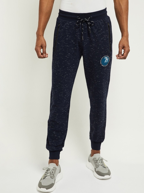 

max Men Blue & White Self Design Joggers