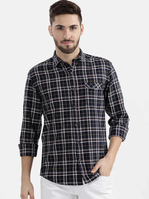 

V2 Value & Variety Men Navy Blue Slim Fit Tartan Checks Cotton Casual Shirt