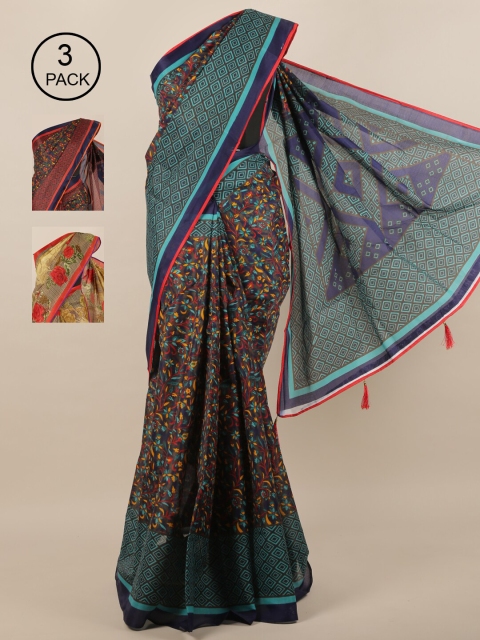 

Pothys Blue & Cream-Coloured Ethnic Motifs Saree