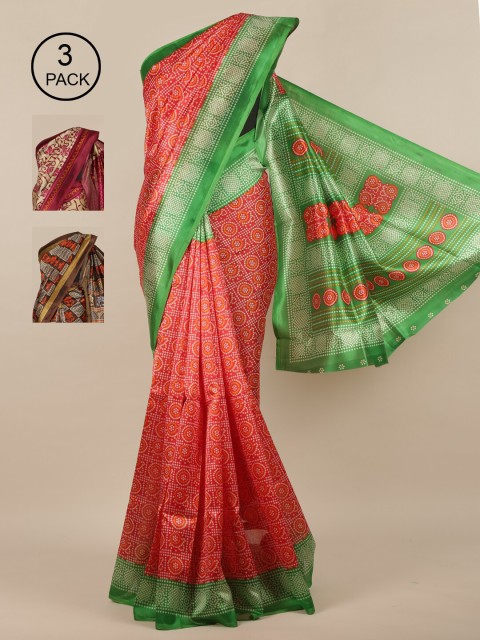 

Pothys Pack of 3 Red & Beige Jute Silk Saree