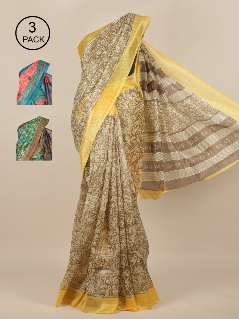 

Pothys Pack of 3 Jute Silk Saree, Brown