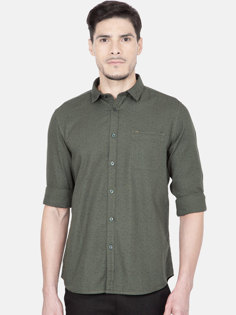 

Oxemberg Men Olive Slim Fit Printed Casual Shirt