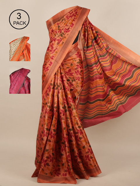 

Pothys Multicoloured Set of 3 Jute Silk Saree, Multi
