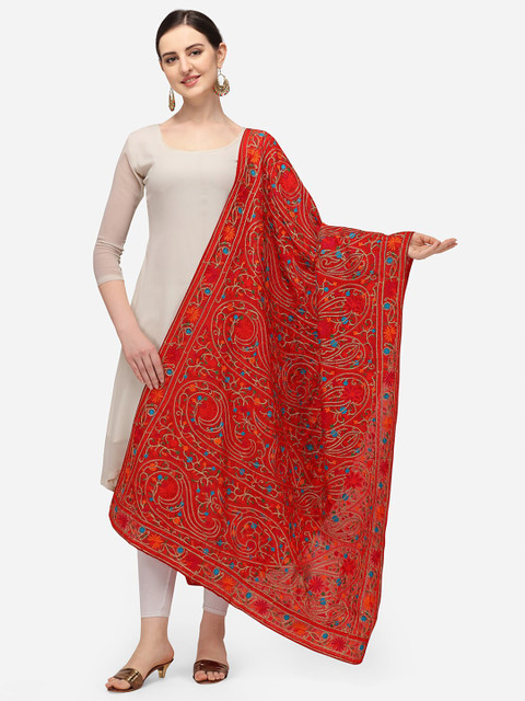

VASTRANAND Red & Blue Ethnic Motifs Embroidered Dupatta with Thread Work