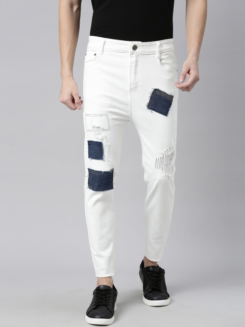 

CINOCCI Men White Tapered Fit Mildly Distressed Jeans