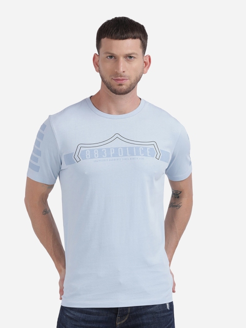 

883 Police Men Blue Typography Printed Applique T-shirt