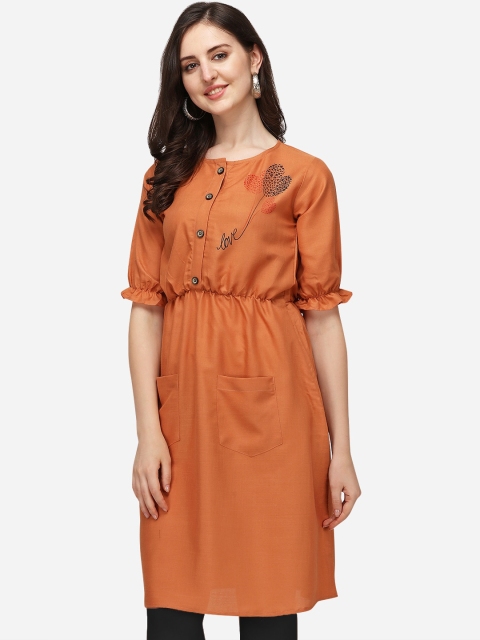 

OM SAI LATEST CREATION Women Orange Printed Designer Kurta