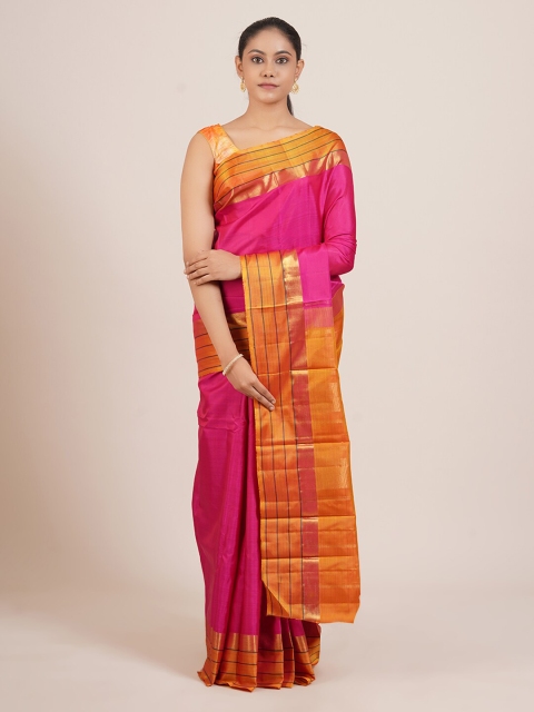 

Pothys Pink & Orange Zari Pure Silk Kanjeevaram Saree