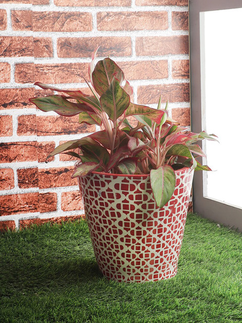 

The Decor Mart Red & White Geometric Patterned Ceramic Planter