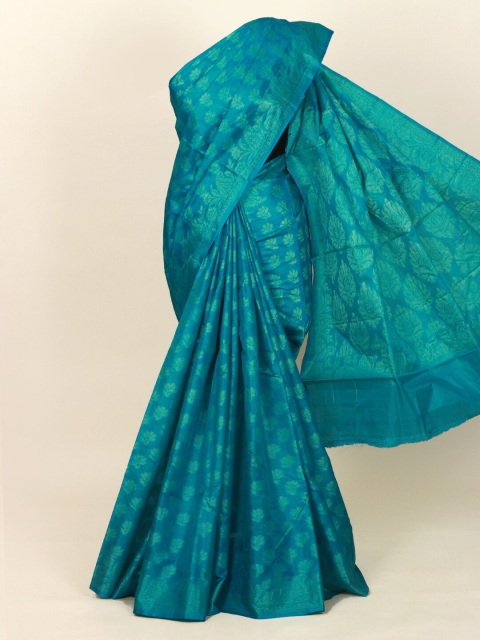 

Pothys Blue & Green Floral Pure Silk Tussar Saree