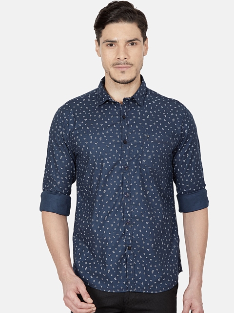 

Oxemberg Men Navy Blue Slim Fit Printed Casual Shirt