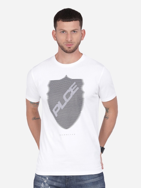 

883 Police Men White & Black Typography Printed Cotton T-shirt