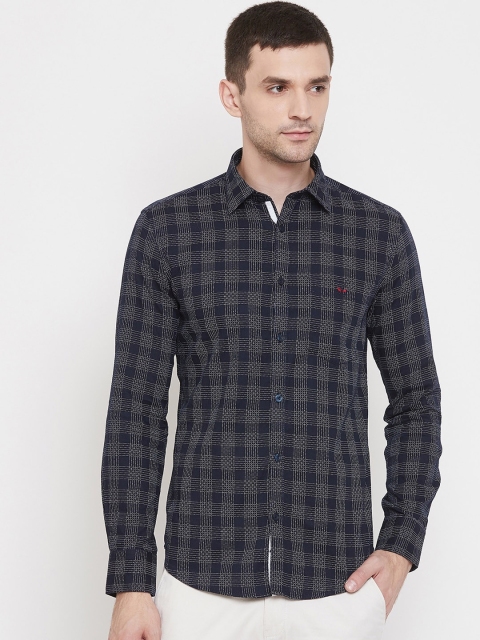

Crimsoune Club Men Navy Blue Slim Fit Checked Cotton Casual Shirt
