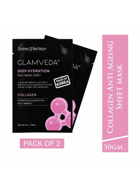 

GLAMVEDA Collagen Anti-Ageing Pack Of 2 Sheet Mask 25g, Black