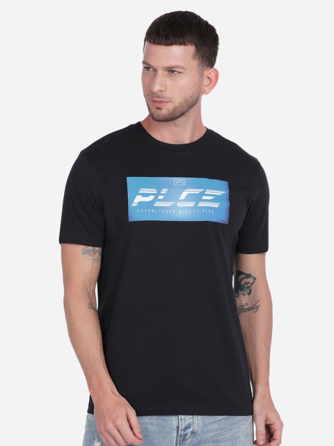 

883 Police Men Black Printed Applique T-shirt