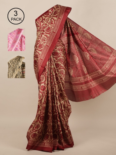 

Pothys Pack of 3 Jute Silk Saree, Tan