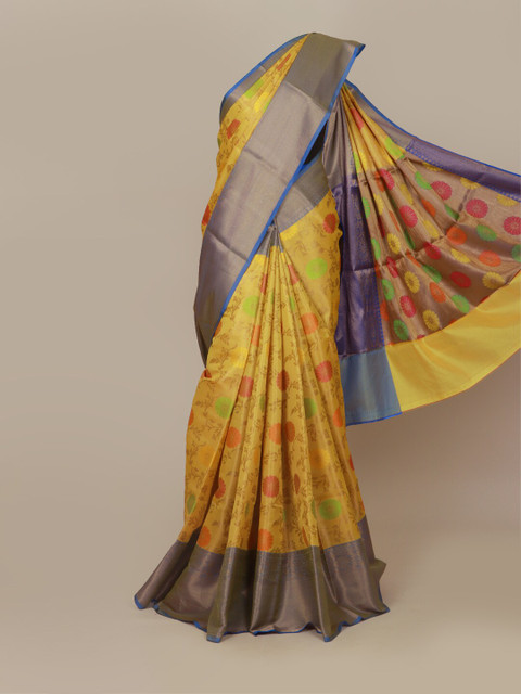 

Pothys Yellow & Green Ethnic Motifs Zari Art Silk Banarasi Saree